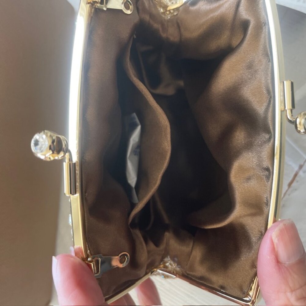 MENBUR GOLD CRYSTAL MESH CLUTCH SMALL SHOULDER BAG #12721-36 NWB - Picture 7 of 15
